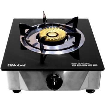 Nobel Single Stove Gas Burner Glass Top Heavy Cast Iron, Black, NGT1002G, 1 Year Warranty
