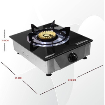 Nobel Single Stove Gas Burner Glass Top Heavy Cast Iron, Black, NGT1002G, 1 Year Warranty