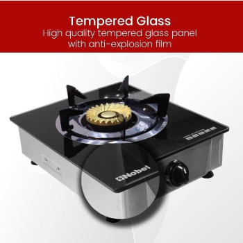 Nobel Single Stove Gas Burner Glass Top Heavy Cast Iron, Black, NGT1002G, 1 Year Warranty