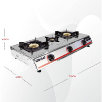 Nobel Gas Stove Stainless Steel Brass Glass Top Auto Ignition Tripple Burner, Silver, NGT3001, 1 Year Warranty