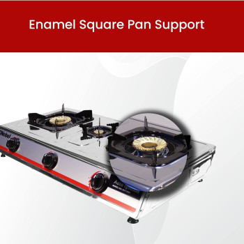 Nobel Gas Stove Stainless Steel Brass Glass Top Auto Ignition Tripple Burner, Silver, NGT3001, 1 Year Warranty