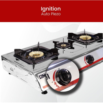 Nobel Gas Stove Stainless Steel Brass Glass Top Auto Ignition Tripple Burner, Silver, NGT3001, 1 Year Warranty