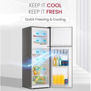 Nobel 185 L Gross / 125 L Net, Double Door Refrigerator R600a Refrigerant Temperature Control, Inside Light, Vegetable Crisper, Bottle Racks, Inox Grey, NR185RSI, 1 Year Warranty