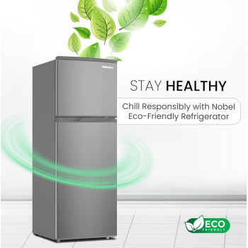 Nobel 185 L Gross / 125 L Net, Double Door Refrigerator R600a Refrigerant Temperature Control, Inside Light, Vegetable Crisper, Bottle Racks, Inox Grey, NR185RSI, 1 Year Warranty