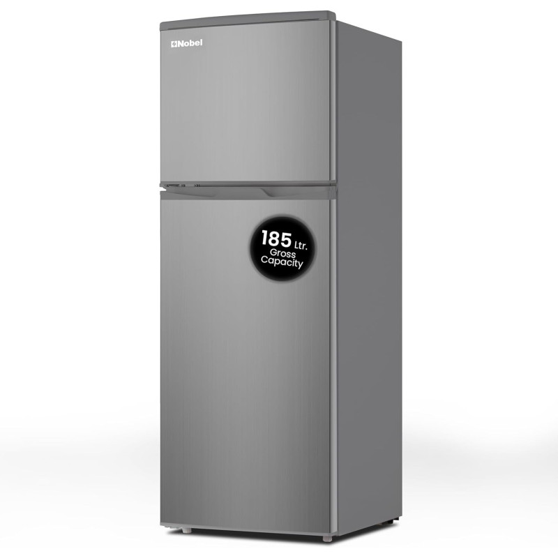 Nobel 185 L Gross / 125 L Net, Double Door Refrigerator R600a Refrigerant Temperature Control, Inside Light, Vegetable Crisper, Bottle Racks, Inox Grey, NR185RSI, 1 Year Warranty