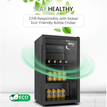 Nobel Bottle Chiller Black Glass Door Metal Shelf With Wood Frontal Frame 132 Liters Net Capacity, Black, NBC140RH, 1 Year Warranty