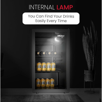 Nobel Bottle Chiller Black Glass Door Metal Shelf With Wood Frontal Frame 132 Liters Net Capacity, Black, NBC140RH, 1 Year Warranty