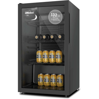 Nobel Bottle Chiller Black Glass Door Metal Shelf With Wood Frontal Frame 132 Liters Net Capacity, Black, NBC140RH, 1 Year Warranty