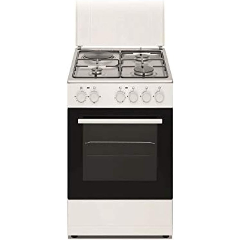 Nobel Gas And Electric Cooker 50 x 50 Cm 3 Gas Burners 1 Hot Plate Electric Oven Enamel Grids Lid Stainless Steel Top, Silver, NGC5300S, 1 Year Warranty