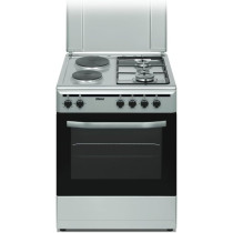 Nobel Gas And Electric Cooker 60 x 60 Cm 2 Gas Burners 2 Hot Plate Electric Oven Enamel Grids Lid, Silver, NGC7222, 1 Year Warranty