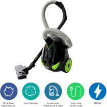 Nobel Canister Vacuum Cleaner With 25 Litres Dust Bag, Low Noise Sound, Solid And Durable Iron Tank And Accessory Holder, Black, NVC1515, 1 Year Warranty