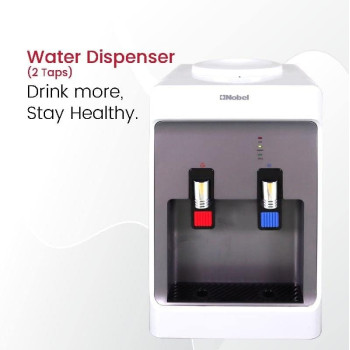 Nobel 2 Tap Table Top Hot And Cold Function Water Dispenser, Excess Water Tray, Hot And Cold Switch Button, With Compressor Cooling, White, NWD556, 1 Year Warranty