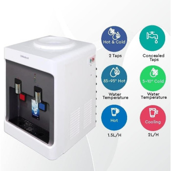 Nobel 2 Tap Table Top Hot And Cold Function Water Dispenser, Excess Water Tray, Hot And Cold Switch Button, With Compressor Cooling, White, NWD556, 1 Year Warranty