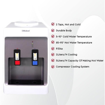 Nobel 2 Tap Table Top Hot And Cold Function Water Dispenser, Excess Water Tray, Hot And Cold Switch Button, With Compressor Cooling, White, NWD556, 1 Year Warranty