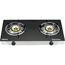 Nobel Gas Stove With Dual Gas Burner With Glass Black Brass Glass Top Auto Ignition Double Burner, Black, NGT2111, 1 Year Warranty