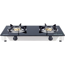 Nobel Gas Stove With Dual Gas Burner With Glass Black Brass Glass Top Auto Ignition Double Burner, Black, NGT2111, 1 Year Warranty