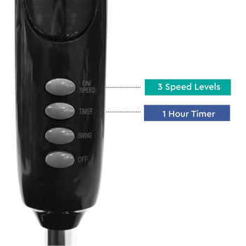 Nobel 16 Inch With 3 Speed 5 Highlight Efficient Blades And 90 Degree Oscillation Stand Fan With Multi Speed Function And Dual Frequency With Remote Control, Black, NF150, 1 Year Warranty