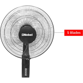 Nobel 16 Inch With 3 Speed 5 Highlight Efficient Blades And 90 Degree Oscillation Stand Fan With Multi Speed Function And Dual Frequency With Remote Control, Black, NF150, 1 Year Warranty