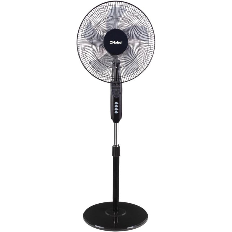Nobel 16 Inch With 3 Speed 5 Highlight Efficient Blades And 90 Degree Oscillation Stand Fan With Multi Speed Function And Dual Frequency With Remote Control, Black, NF150, 1 Year Warranty