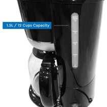 Nobel Coffee Machine, 1.5 Litre 12 Cups Capacity Auto Keep Warm Function Boiling Dry Protection Dishwasher Safe, Black/Silver, NCM10, 1 Year Warranty