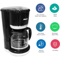 Nobel Coffee Machine, 1.5 Litre 12 Cups Capacity Auto Keep Warm Function Boiling Dry Protection Dishwasher Safe, Black/Silver, NCM10, 1 Year Warranty