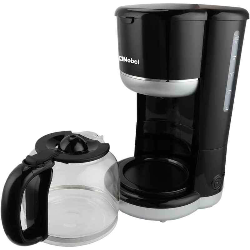 Nobel Coffee Machine, 1.5 Litre 12 Cups Capacity Auto Keep Warm Function Boiling Dry Protection Dishwasher Safe, Black/Silver, NCM10, 1 Year Warranty