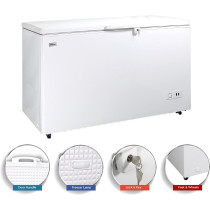 Nobel Chest Freezer Aluminum Inside External Handle With Outside Condensor 350 Litres Gross Capacity, 316 Litres Net Capacity, White, NCF350, 1 Year Warranty