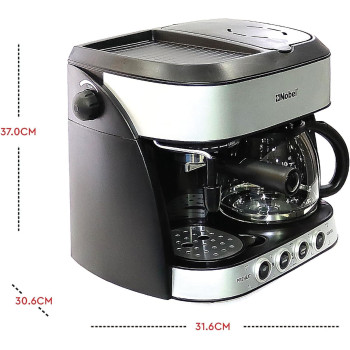 Nobel Coffee Machine 1.25 Liter Espresso And Americano With Steam Pump, Black/Silver, NCM13, 1 Year Warranty