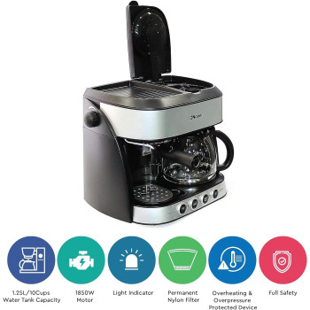 Nobel Coffee Machine 1.25 Liter Espresso And Americano With Steam Pump, Black/Silver, NCM13, 1 Year Warranty