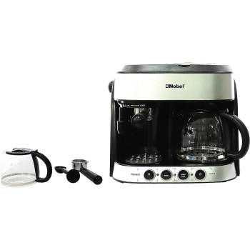 Nobel Coffee Machine 1.25 Liter Espresso And Americano With Steam Pump, Black/Silver, NCM13, 1 Year Warranty