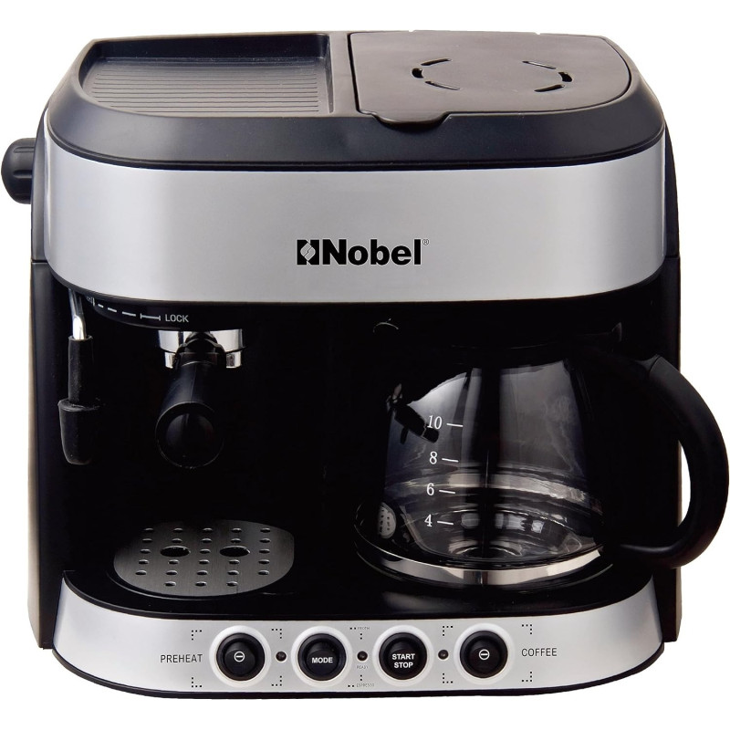 Nobel Coffee Machine 1.25 Liter Espresso And Americano With Steam Pump, Black/Silver, NCM13, 1 Year Warranty