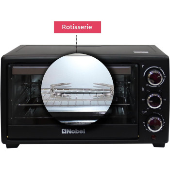Nobel Electric Oven 18 Litres Capacity, 1280W Stainless Steel Heating Element Rotisserie With Timer, Black, NEO20, 1 Year Warranty