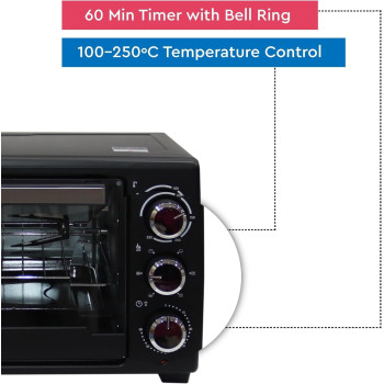 Nobel Electric Oven 18 Litres Capacity, 1280W Stainless Steel Heating Element Rotisserie With Timer, Black, NEO20, 1 Year Warranty