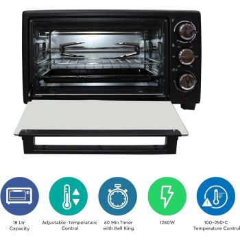 Nobel Electric Oven 18 Litres Capacity, 1280W Stainless Steel Heating Element Rotisserie With Timer, Black, NEO20, 1 Year Warranty