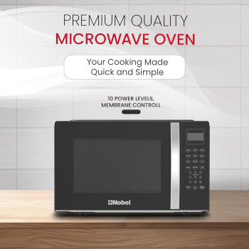 Nobel 42 Liters Capacity Microwave Oven, Membrane Control, Defrost Setting, 8 Auto Menu Cooking, 10 Power Levels, Silver Handle Door Opening, Black, 1 Year Warranty