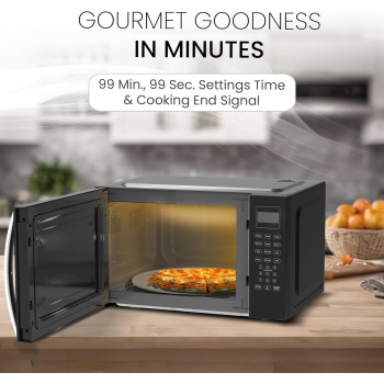 Nobel 42 Liters Capacity Microwave Oven, Membrane Control, Defrost Setting, 8 Auto Menu Cooking, 10 Power Levels, Silver Handle Door Opening, Black, 1 Year Warranty