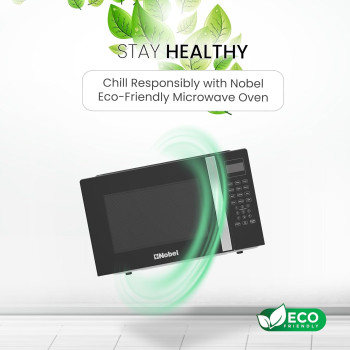 Nobel 42 Liters Capacity Microwave Oven, Membrane Control, Defrost Setting, 8 Auto Menu Cooking, 10 Power Levels, Silver Handle Door Opening, Black, 1 Year Warranty