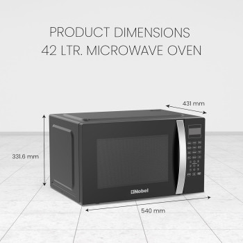 Nobel 42 Liters Capacity Microwave Oven, Membrane Control, Defrost Setting, 8 Auto Menu Cooking, 10 Power Levels, Silver Handle Door Opening, Black, 1 Year Warranty