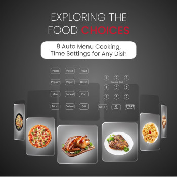 Nobel 42 Liters Capacity Microwave Oven, Membrane Control, Defrost Setting, 8 Auto Menu Cooking, 10 Power Levels, Silver Handle Door Opening, Black, 1 Year Warranty