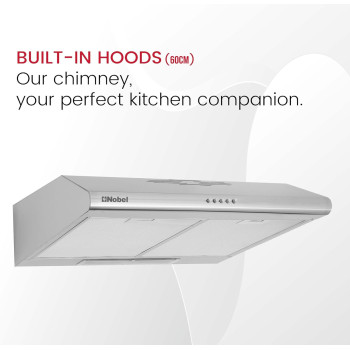 Nobel 60 Cm Built In Hood, Push Button Control, 3 Spin Motor, Stainless Steel Control Panel And Body, Carbon Filter, Led Light, Silver, NBI7501CHSS, 1 Year Warranty