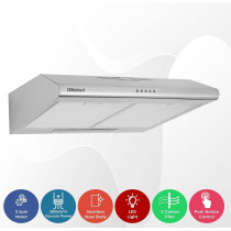 Nobel 60 Cm Built In Hood, Push Button Control, 3 Spin Motor, Stainless Steel Control Panel And Body, Carbon Filter, Led Light, Silver, NBI7501CHSS, 1 Year Warranty