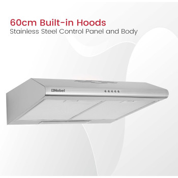 Nobel 60 Cm Built In Hood, Push Button Control, 3 Spin Motor, Stainless Steel Control Panel And Body, Carbon Filter, Led Light, Silver, NBI7501CHSS, 1 Year Warranty