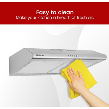 Nobel 60 Cm Built In Hood, Push Button Control, 3 Spin Motor, Stainless Steel Control Panel And Body, Carbon Filter, Led Light, Silver, NBI7501CHSS, 1 Year Warranty