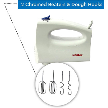 Nobel Stick Hand Blender With 3 Speed Two Chromed Beaters Plus Beat Eggs Function, White, NHB25, 1 Year Warranty