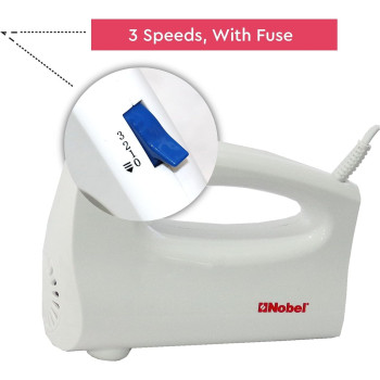 Nobel Stick Hand Blender With 3 Speed Two Chromed Beaters Plus Beat Eggs Function, White, NHB25, 1 Year Warranty