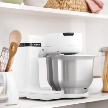 Bosch Kitchen Machine, MUMS2EW30G, 700 Watt Power, 3.8 L Bowl, Patisserie Set, Meat Mincer, Large Blender, Continuous Shredder With 3 Discs, White, 1 Year Warranty