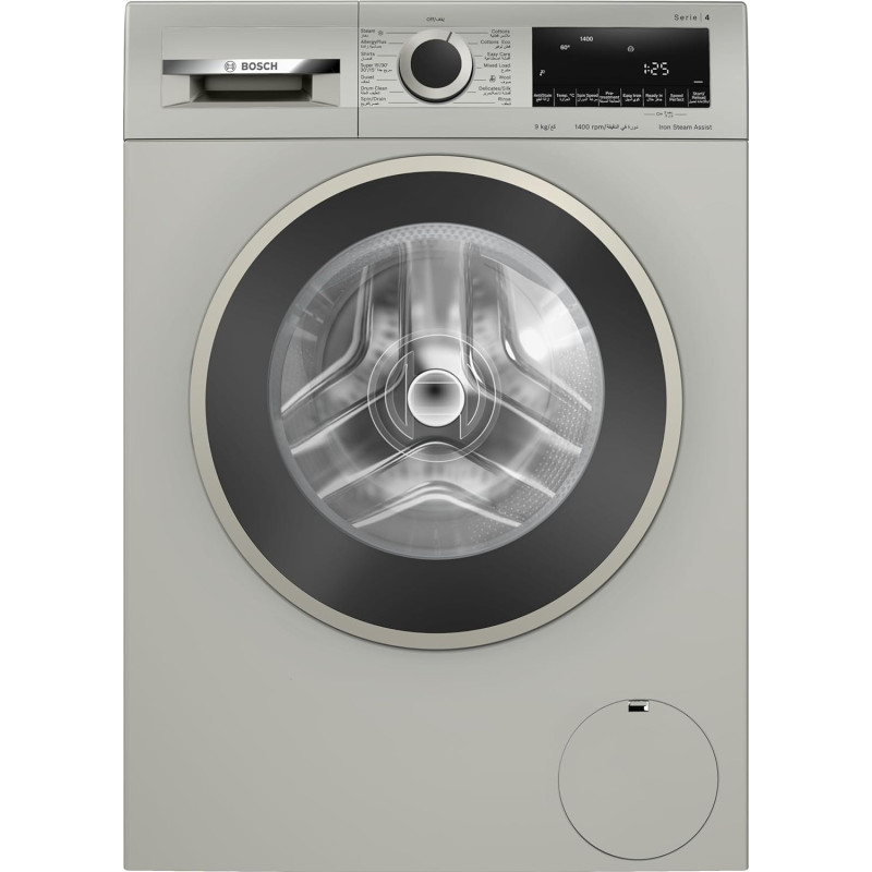 Bosch Series 4, Free-Standing Washing Machine 9 Kg Front Loader, Led-Display, Touch Control Buttons, 1400 RPM, Silver, 1 Year Warranty