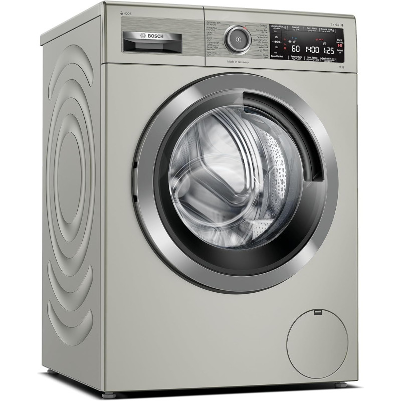 Bosch Series 8 Washing Machine, Front Loader 9 Kg 1400 RPM, Homeconnect Remote Monitoring And Control, Touch Control Buttons, Silver, WAV28KhXGC, 1 Year Warranty