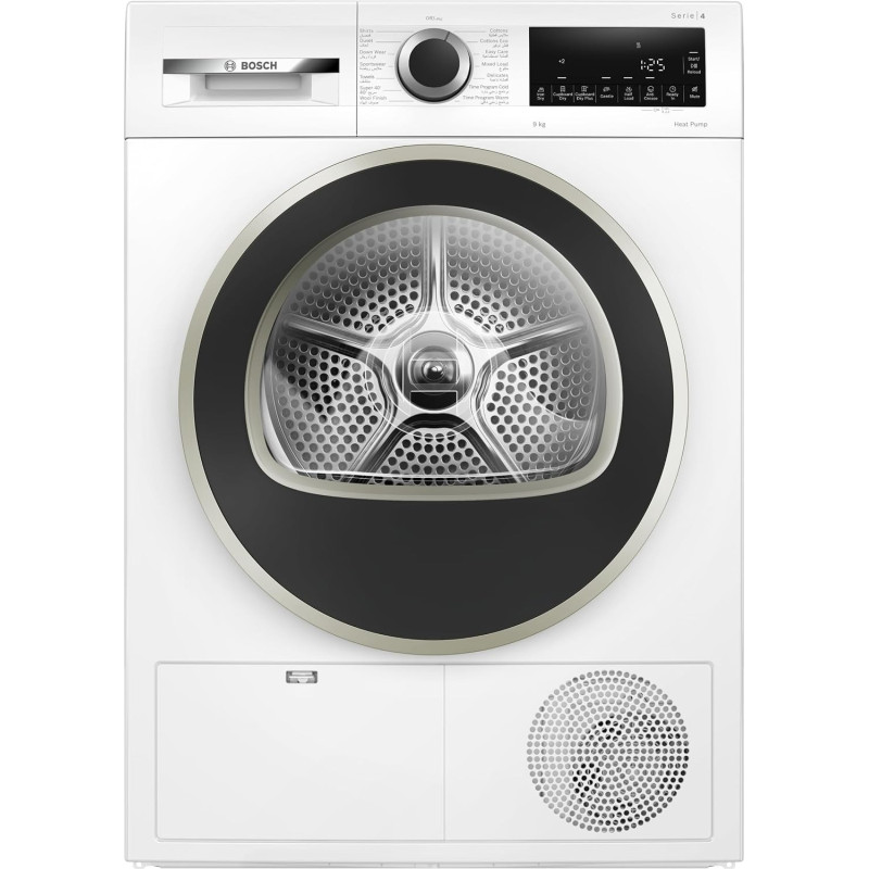 Bosch Series 4 Free-Standing Heat Pump Tumble Dryer 9 Kg, Auto Dry, Touch Control Buttons, WQG24200GC, 1 Year Warranty