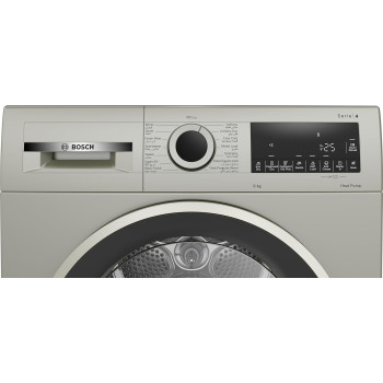 Bosch Series 4 Heat Pump Tumble Dryer 9 Kg Silver Inox, Auto Dry, LCD, Push-Button, WQG2410XGC, 1 Year Warranty